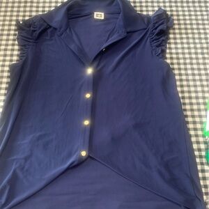 Anne Klein Navy Button Down Shirt with Ruffle Sleeves